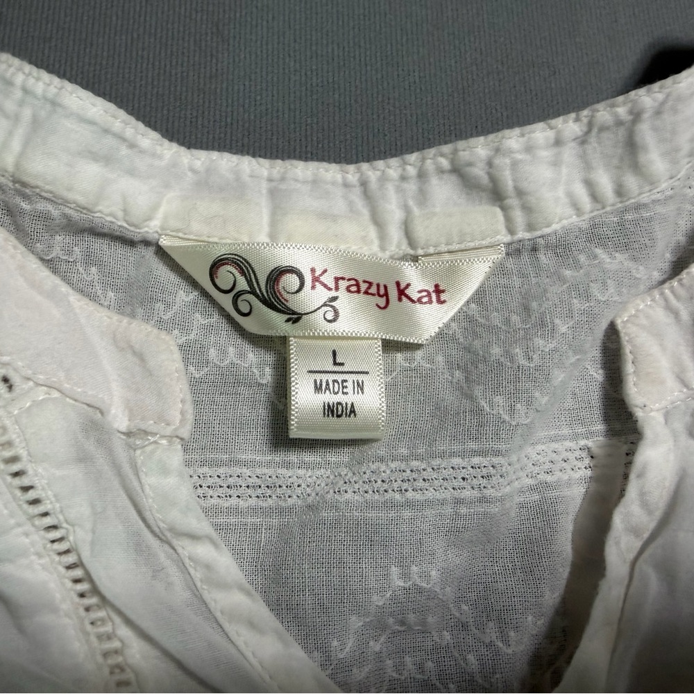 White Lace Tunic Top Boho Cottagecore Embroidered Blouse - Picture 3 of 6